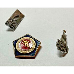 Moscow 1980 Summer Olympics Pin Lot Of 3 Enamel Track & Field Olympic Emblem